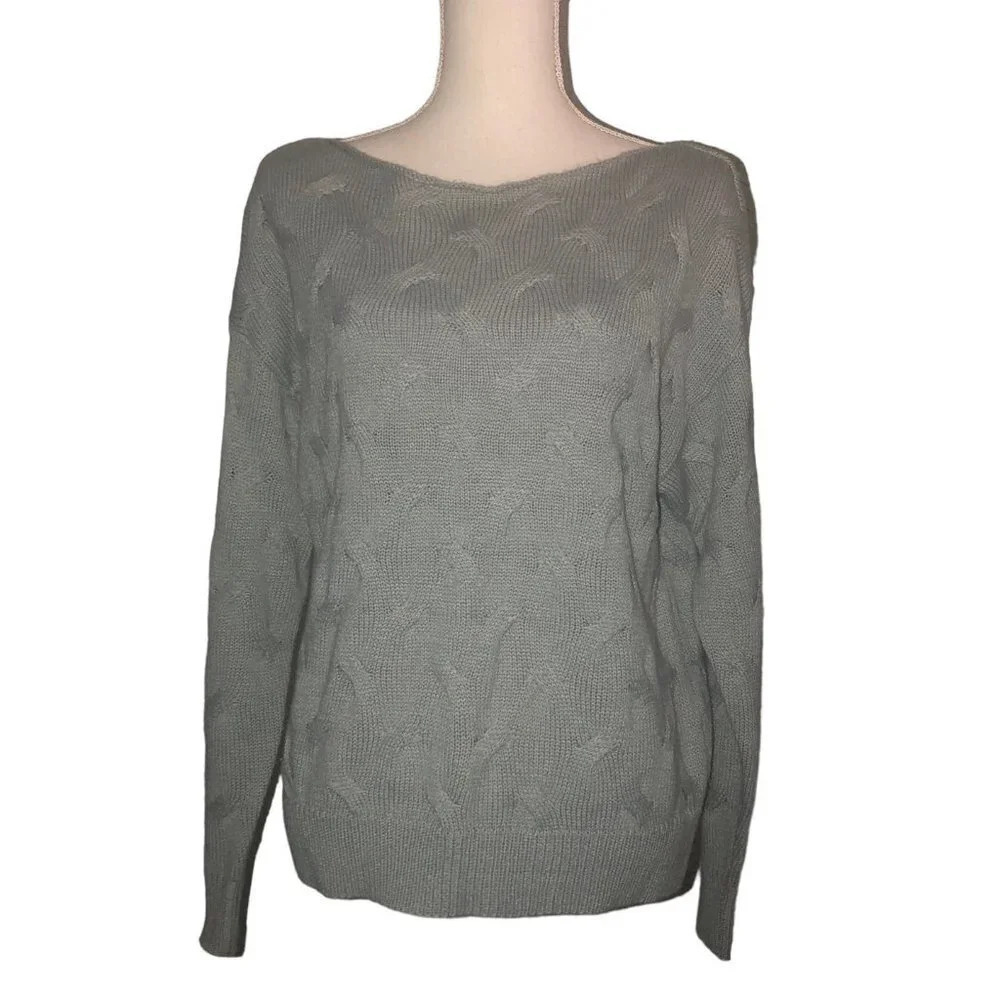 Simply SOUTHERN Sz S Women's Gray Green Soft Boat Neck Long Sleeve Sweater